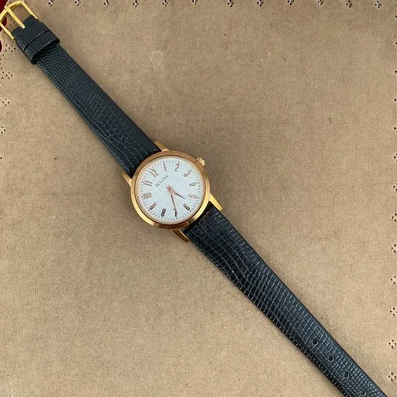 Bulova Rose Gold Watch Stunning White Guilloche Dial Black Lizard Embossed Strap - Picture 4 of 6
